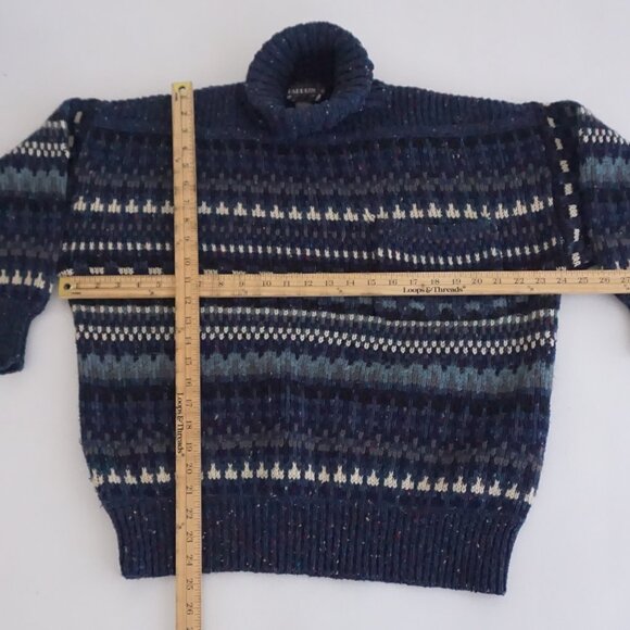Vintage Fabrizio Navy Multicolour Turtleneck Knit Sweater Cabincore Minimalist M - Picture 3 of 8